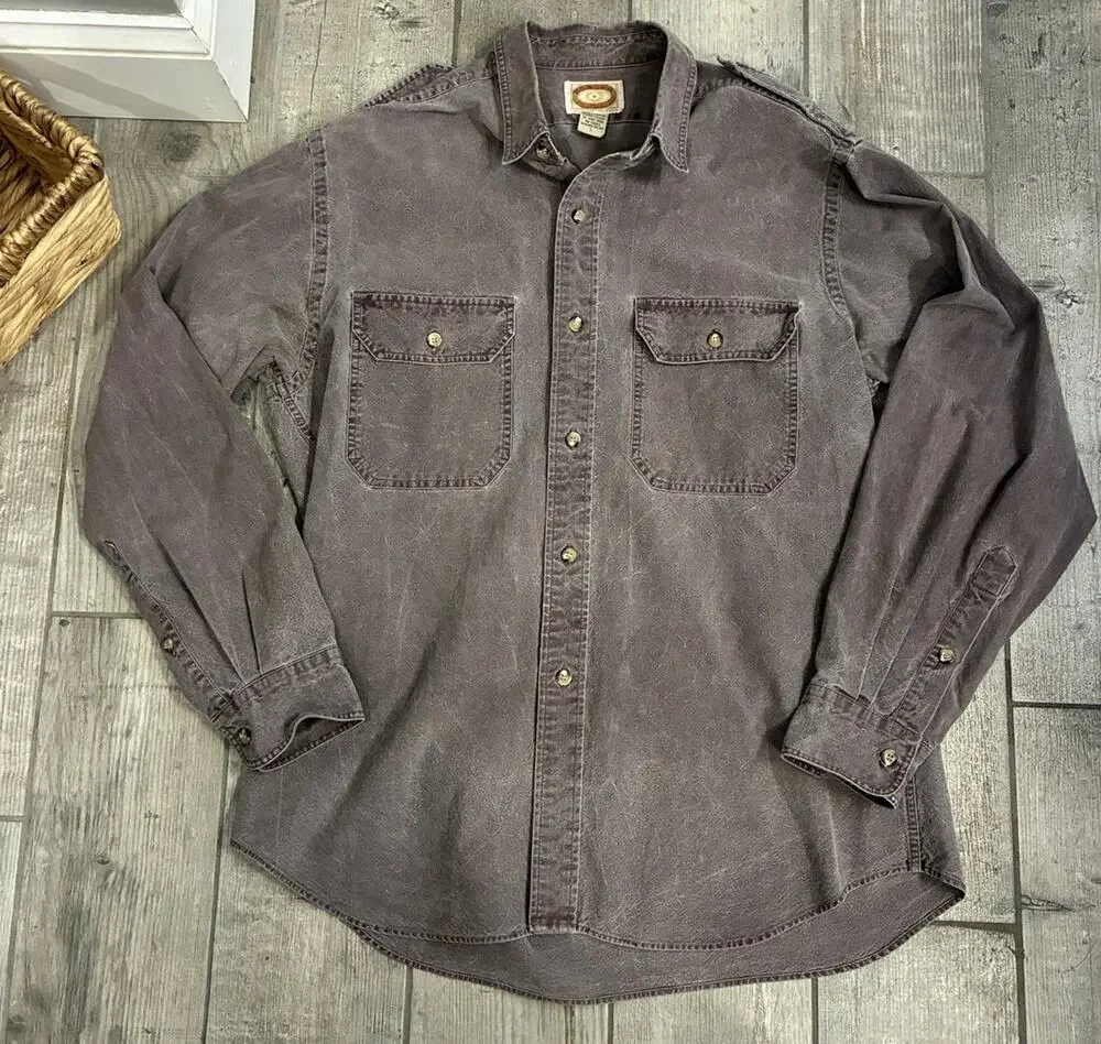 Vintage 80s Banana Republic Safari Shirt Mens L Plum Purple Mill Valley Epaulets